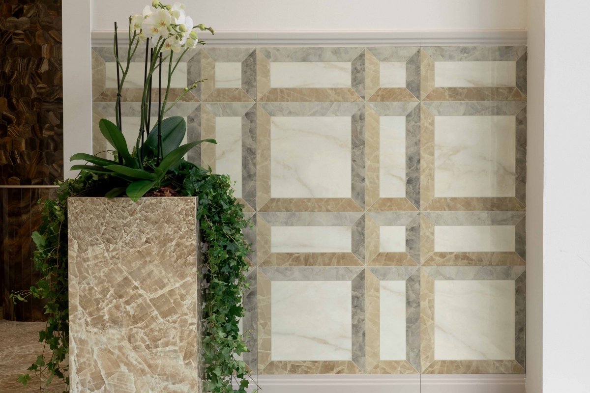 208-615-B04-TARSIA-FRAME-AVORIO-LUX-3D-60X120-PROSPECT-AVORIO-LUX-3D-60X120-LA-GRECA-SIGNATURE-BATTISCOPA-WHITE-15X60-TORELLO-WHITE-6X60