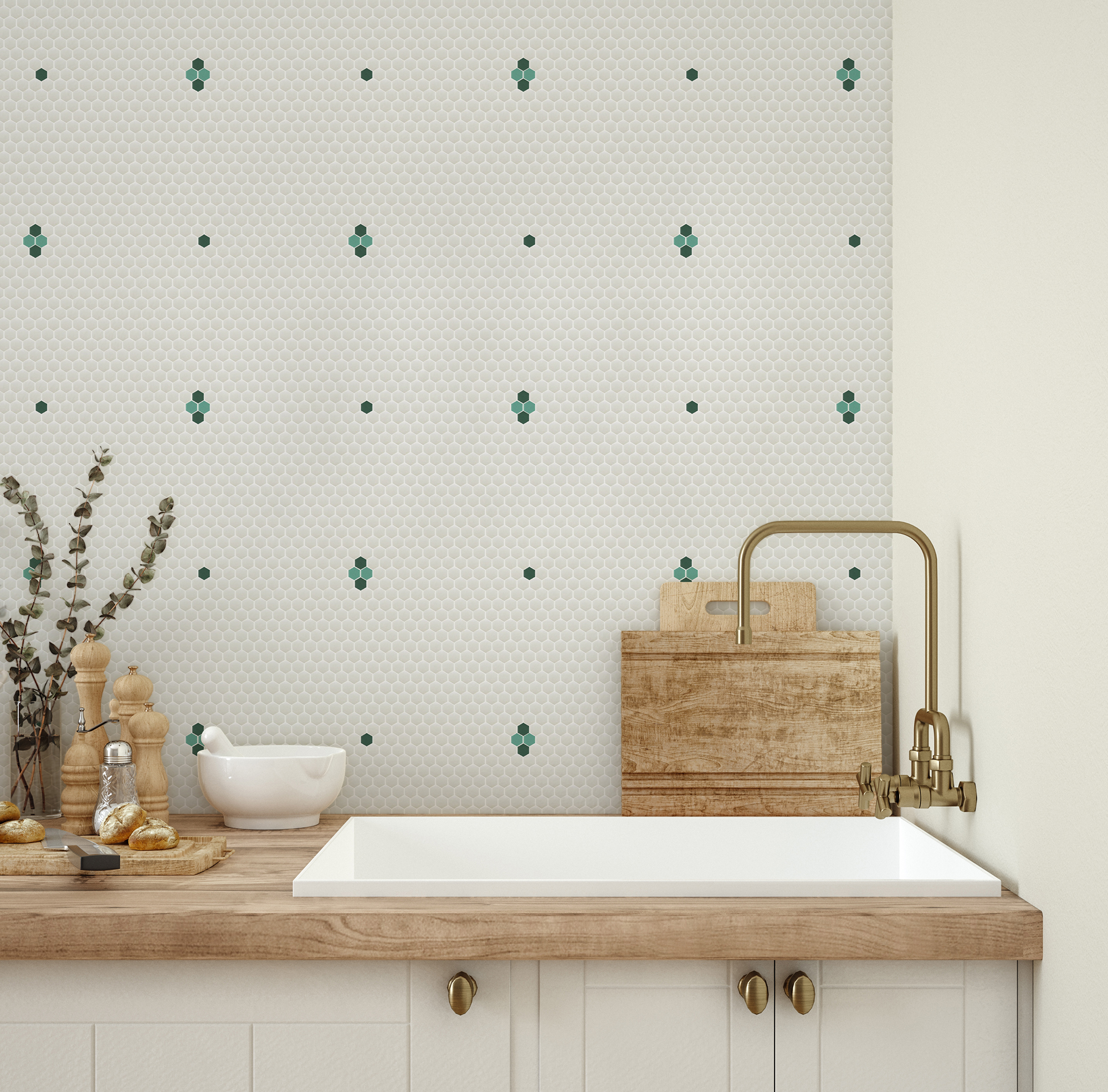 Frame mockup in kitchen interior background, Farmhouse style, 3d render