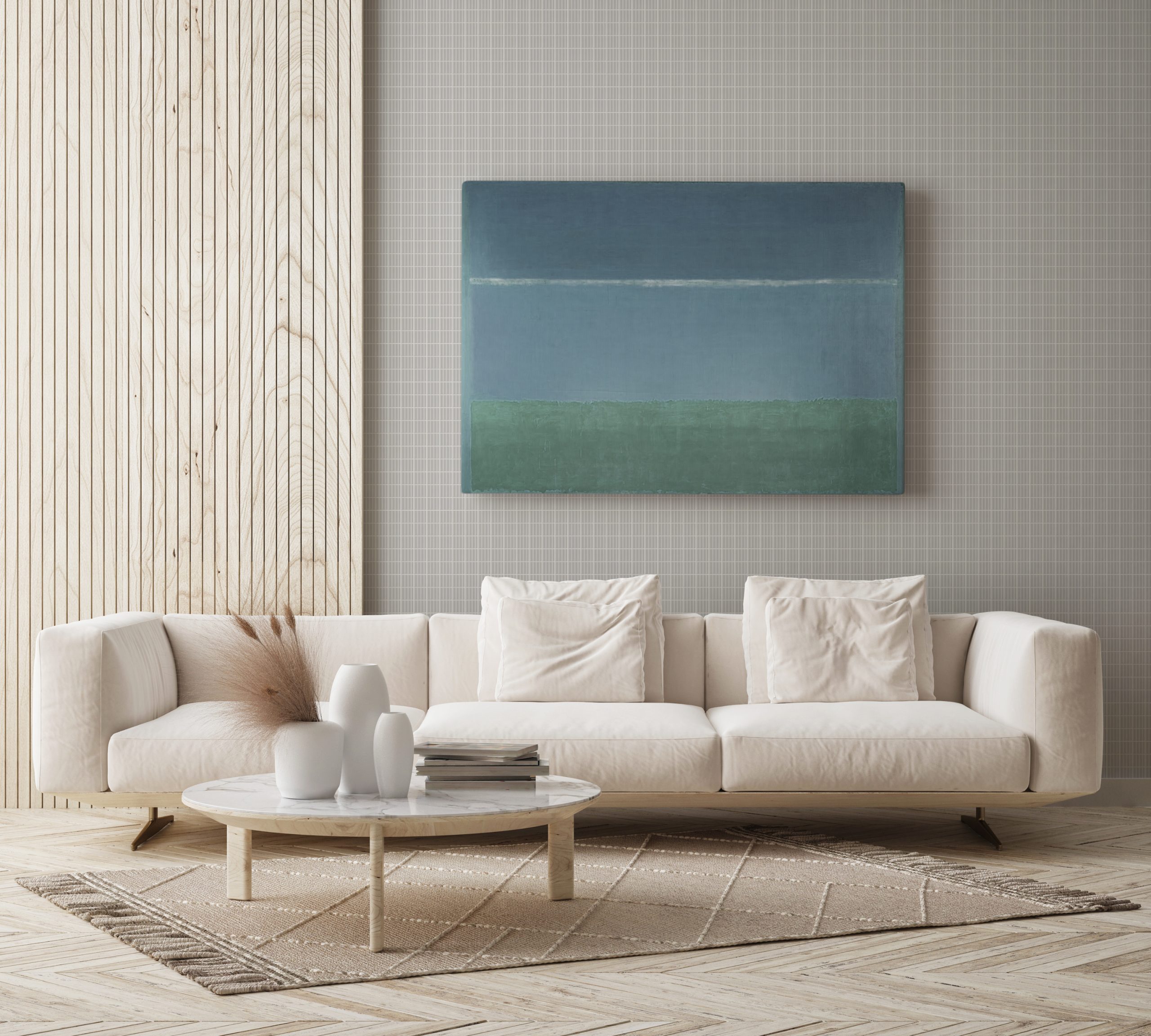 mock up poster frame in modern interior background, living room, Scandinavian style, 3D render, 3D illustration