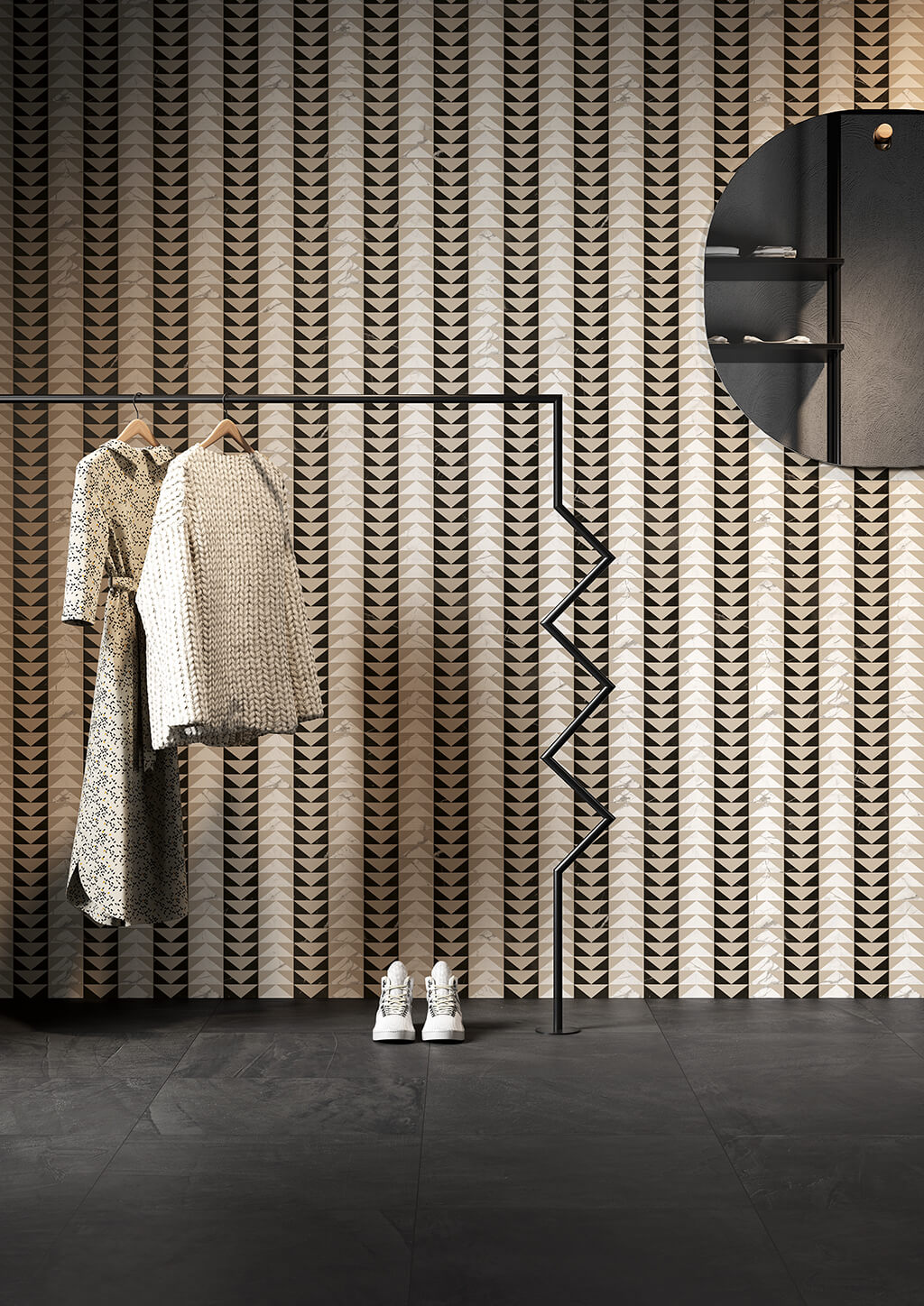Ceramica-Fioranese_Marmorea-Intensa_20_Deco-Greige-Tale-20x20_Schegge-Grafite-60x60_rivestimenti