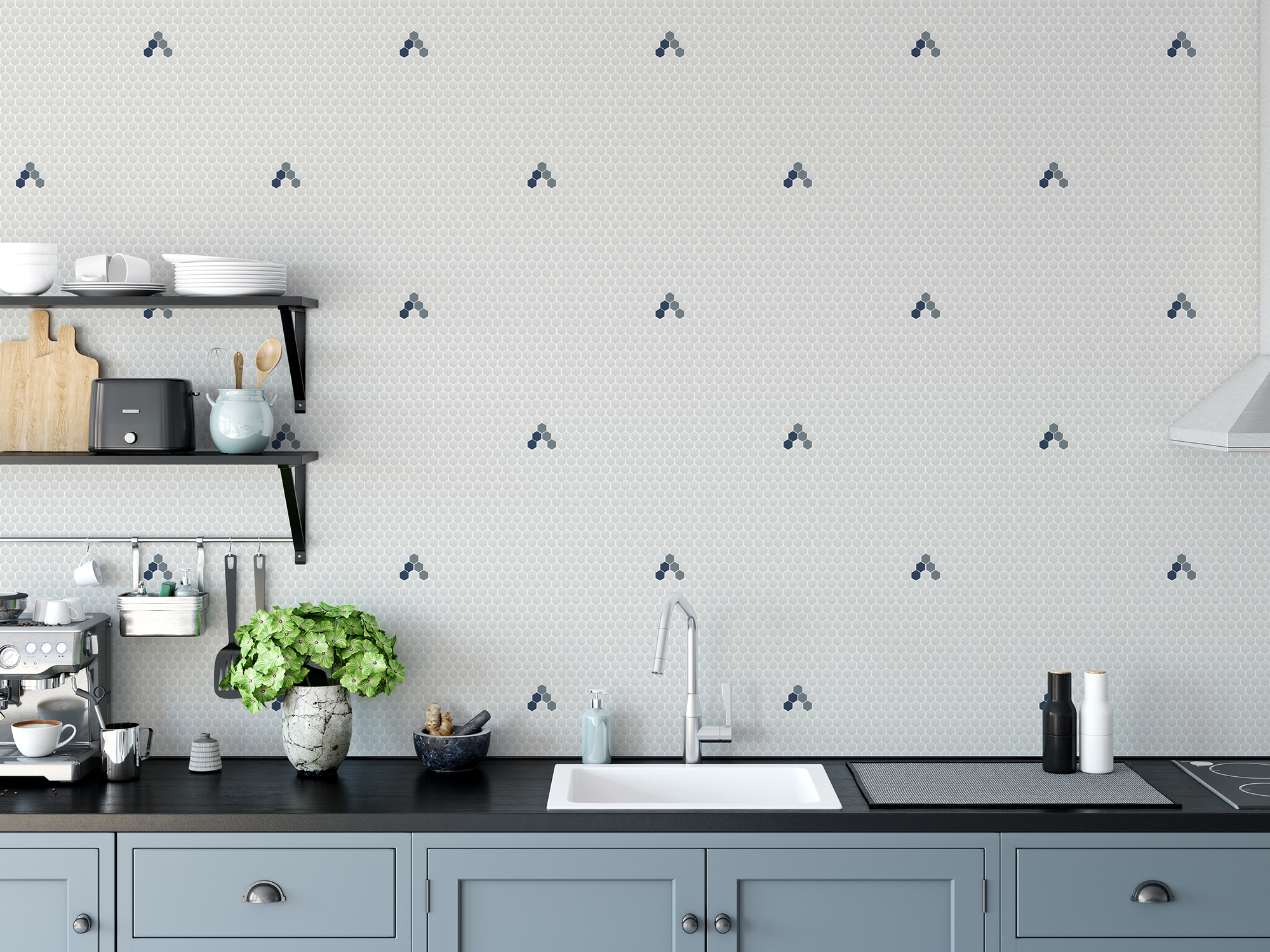 Kitchen mockup wall interior. Wall art. 3d rendering, 3d illustration