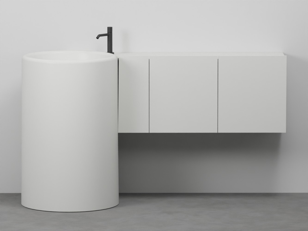 Itaca freestanding washbasin with suspended cabinet 128